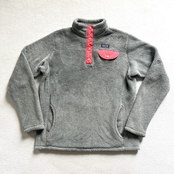 Patagonia Girl Grey Nickel X Dye Magic Pink Retool Snap T Fleece Jacket XL 14 Jackets Coats
